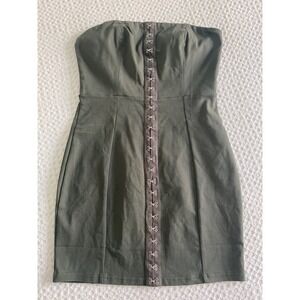 Edgy MNI Los‎ Angeles Olive Green Hook and Eye Strapless Mini Dress 1X